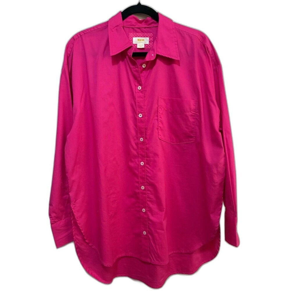 Anthropologie Maeve Button-Down Tunic Shirt in Hot Pink size medium